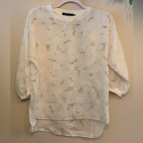 YI Tops - Y - I White Floral Lace Overlay Top